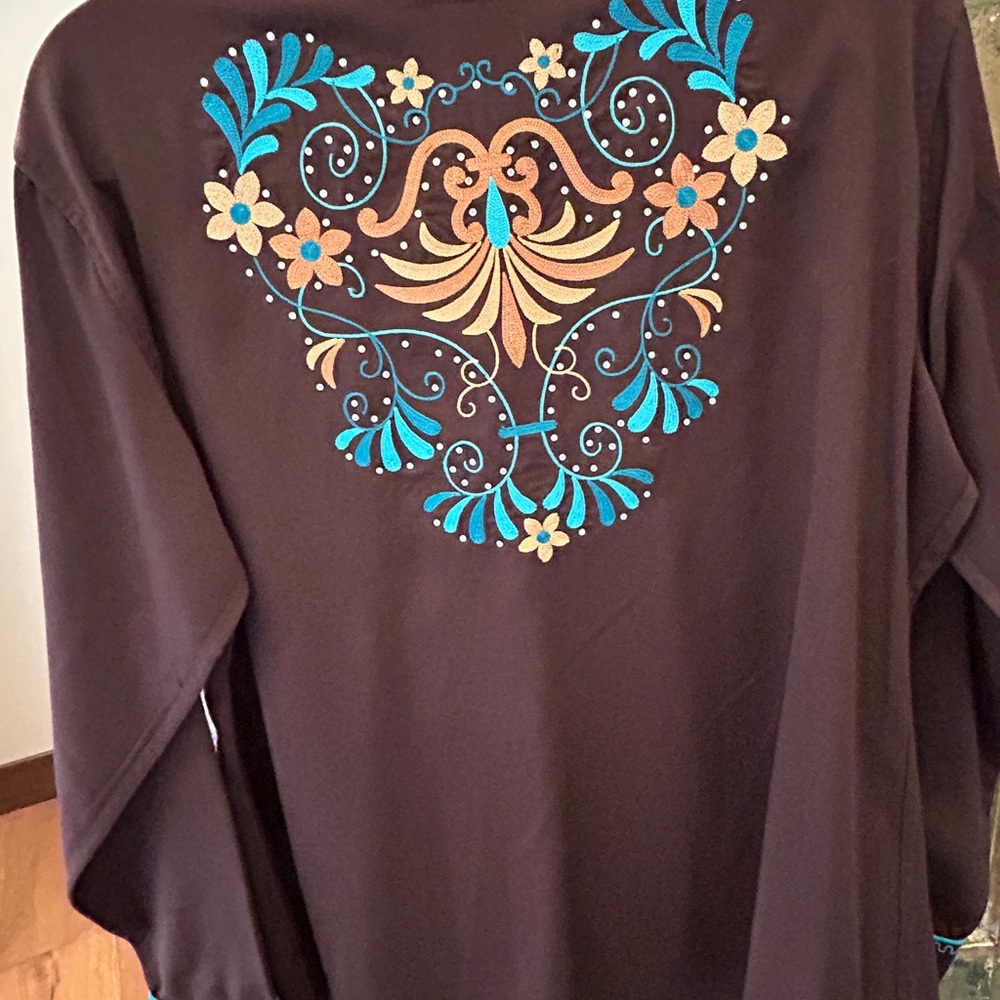 Panhandle Slim Brown Button Down Shirt with Embroidered Design